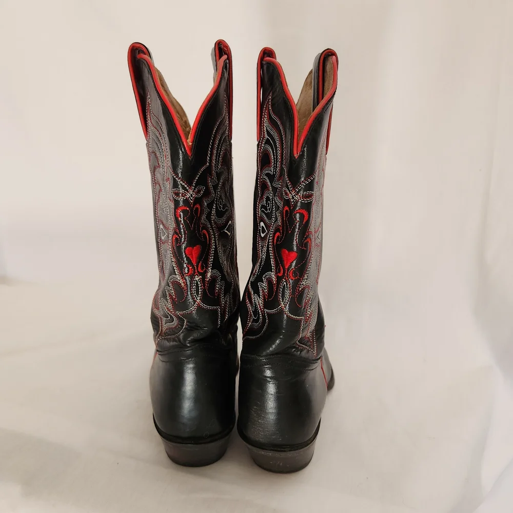Tony Lama Black and Red Western Heeled Cowboy Boots - Picture 5 of 8